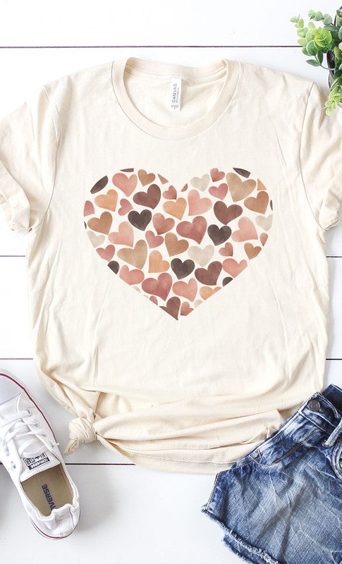 Watercolor Hearts Earthy Pink & Brown Graphic Tee